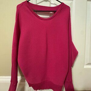EXPRESS Womens Long Sleeve Scoop Neck Ribbed Sweater Hot Pink Open Back Small